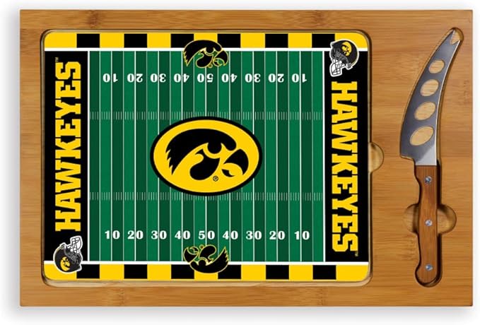 PICNIC TIME NCAA Icon Glass Top Cutting Board & Knife Set, Cheese Boards Charcuterie Boards, Serving Platter, (Parawood & Bamboo)