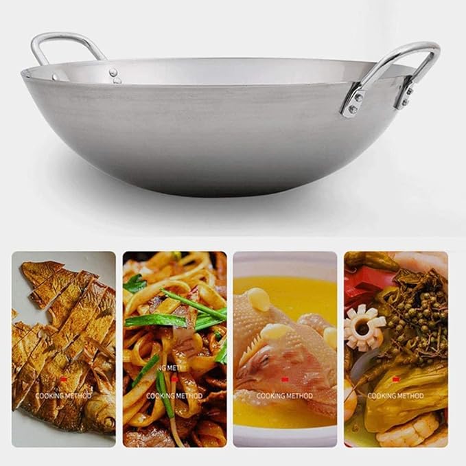 Commercial Two-Handle Wok, Non-Stick Wok Iron Gas Stove Safety Wok Stainless Steel Gas Stove Cookware,36cm