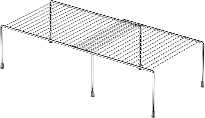 iPEGTOP Expandable Kitchen Cupboard Organiser, 2-Piece Adjustable Freezer Cabinet Storage Wire Shelf Rack Rustproof Metal Shelves Space Saver for Countertop Pantry Drawer Utensils