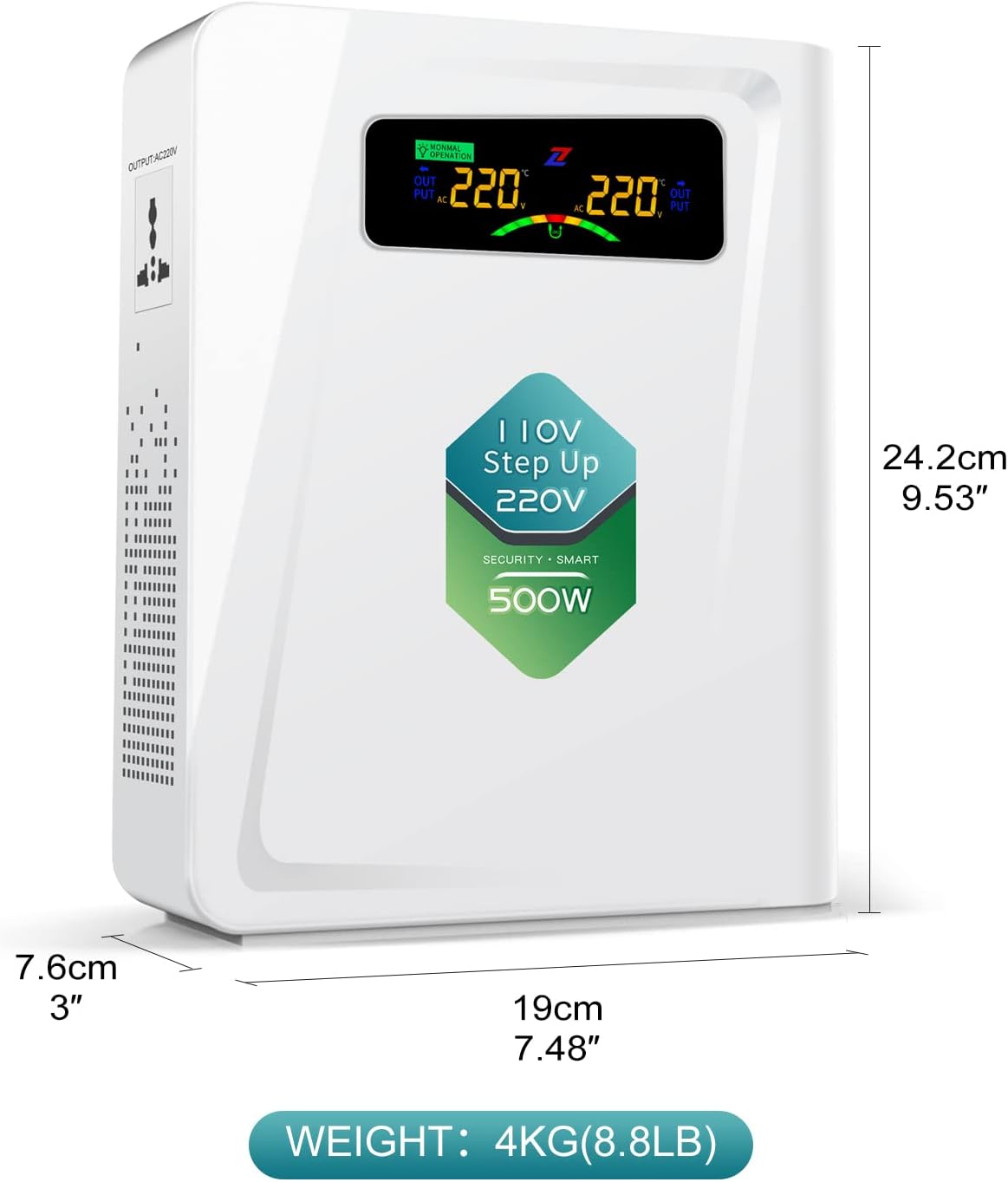 Voltage Converter 110 to 220 Step Up Transformer 500W, No Noise, Ten Protection Functions, CE & CQC Certified ，Using 220V Asia Euro Appliance in US