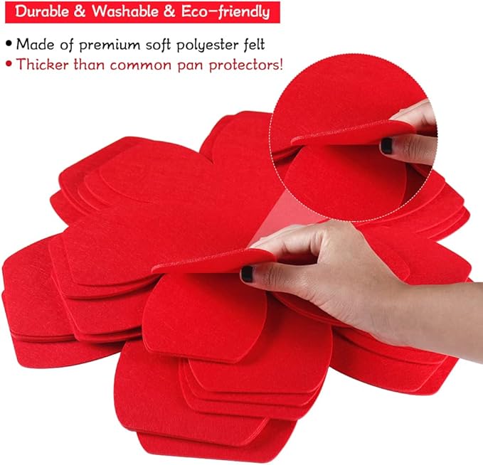BYKITCHEN Larger & Thicker Pan Protectors, Set of 12 and 3 Different Sizes, Felt Pot Pan Separators, Pot Dividers Savers for Stacking and Protecting Your Cookware