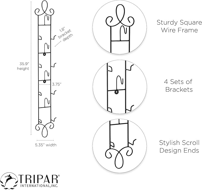 Tripar Augusta 4-Tier Vertical Black Cup and Saucer Plate Rack for Collectible Plates, Plaques, Dishes, & China