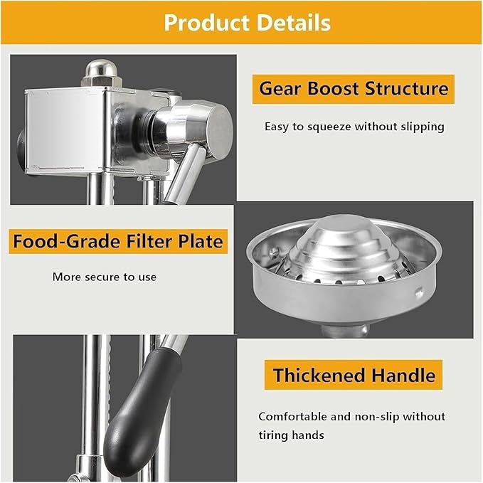 Heavy-Duty Professional Citrus Juicer, Kitchen Juice Squeezer, Easy-to-Clean, Stainless Steel