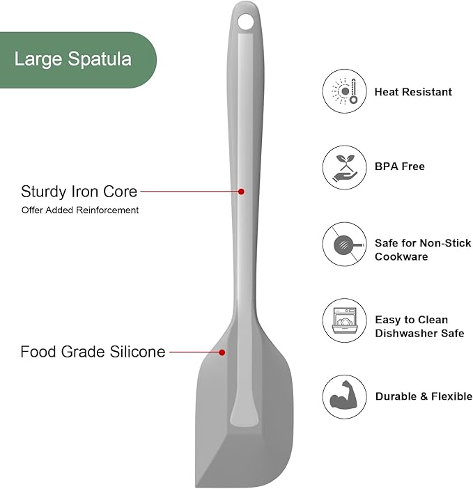 Silicone Spatula Set, Premium Spatulas Silicone Heat Resistant 2 Small & 2 Large Flexible Scraper for Nonstick Cookware, Rubber Spatula for Kitchen Mixing Baking Cooking Use, Soft Spatula - Gray