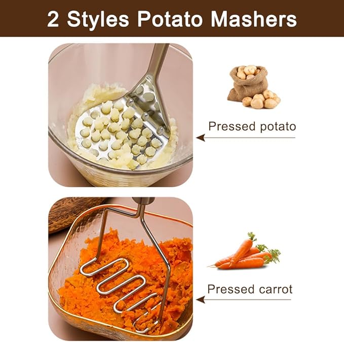 2 Pcs Potato Masher,Stainless Steel Mashed Potato Masher,Efficient Mashing Tool,Heavy Duty Wire Type Masher,Kitchen Masher Tool for Potato,Avocado,Fruits,Vegetables,Easy to Clean