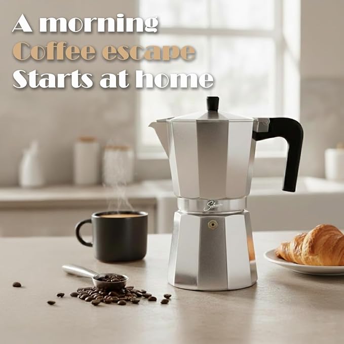 3 Cup Stovetop Espresso Maker Italian Moka Pot, Stove Top Cuban Coffee Maker, Greca Mocha Pot(Basic, 5 oz/150ml)