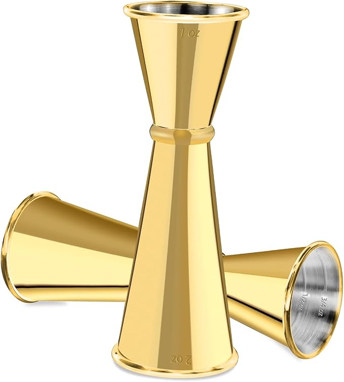 Jigger for Bartending, Briout Double Cocktail Jigger Japanese Premium 304 Food Grade Stainless Steel Jigger 2 OZ 1 OZ with Measurements Inside, Gold