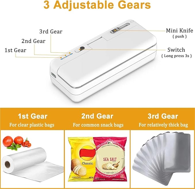 Vacuum Sealer Machine, Mini Plastic Bag Sealer Heat Sealing Machine Food Packaging Bags Clip Handheld Rechargeable for Food(Black)