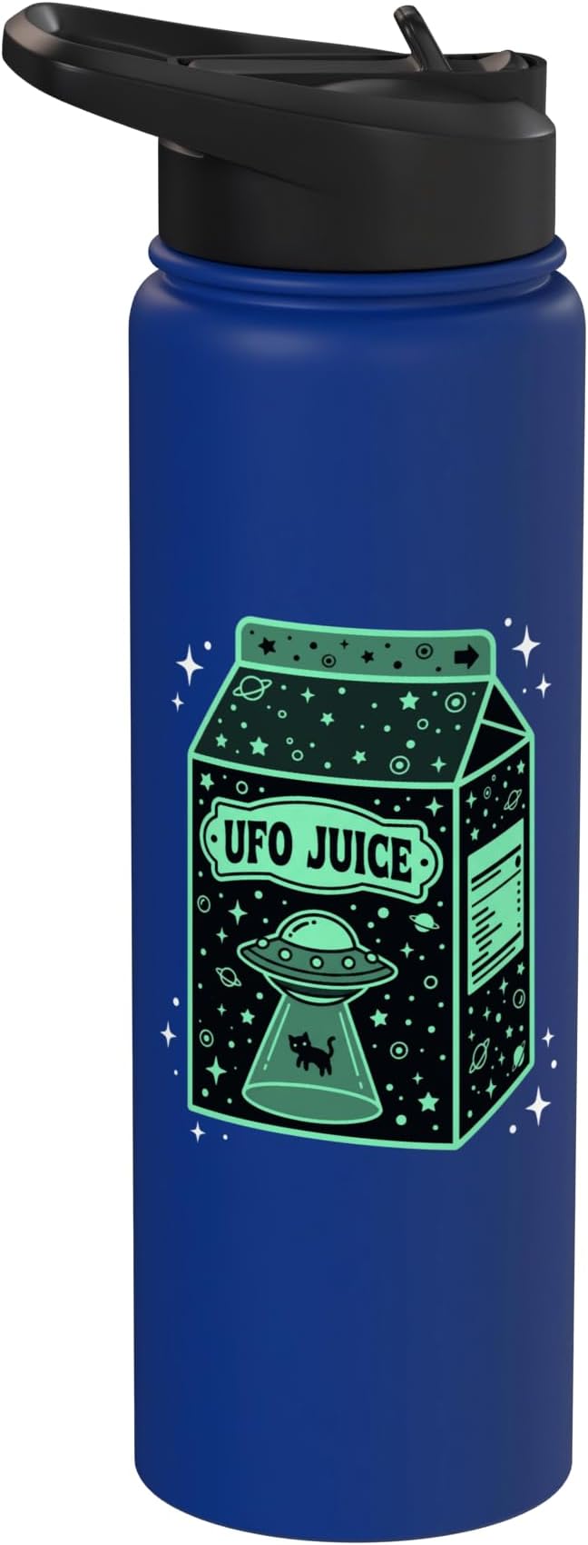 UFO Juice Retro Cat Abduction Alien Space Milk Cosmos Stainless Steel Insulated Water Bottle