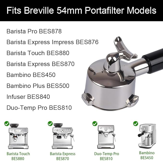 54mm Portafilter Double Spout Compatible with Breville Bambino Plus (BES500)/ Infuser (BES840XL) 54mm Breville Barista Series-ABS Handle
