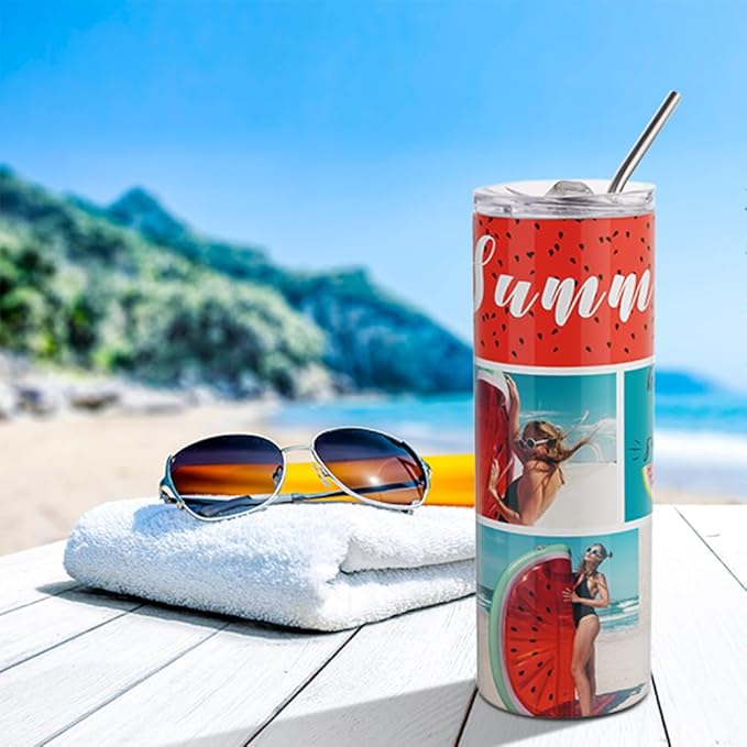 PYD Life Sublimation Blanks Skinny Tumbler White 20 OZ Straight Stainless Steel with Metal Straw for Mug Tumbler Heat Press Machine Sublimation Printing 4 Pack