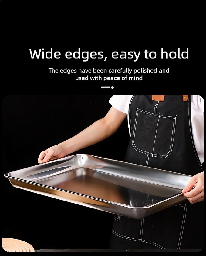 2-Pack 23.5"x15.5" Extra Large Heavy Duty Commercial Grade 304 Stainless Steel Baking Pan Set, Non-Toxic Deep Sheet Pan, 1 Solid & 1 Perforated Pans for Roasting, Defrosting, Draining, Cooling