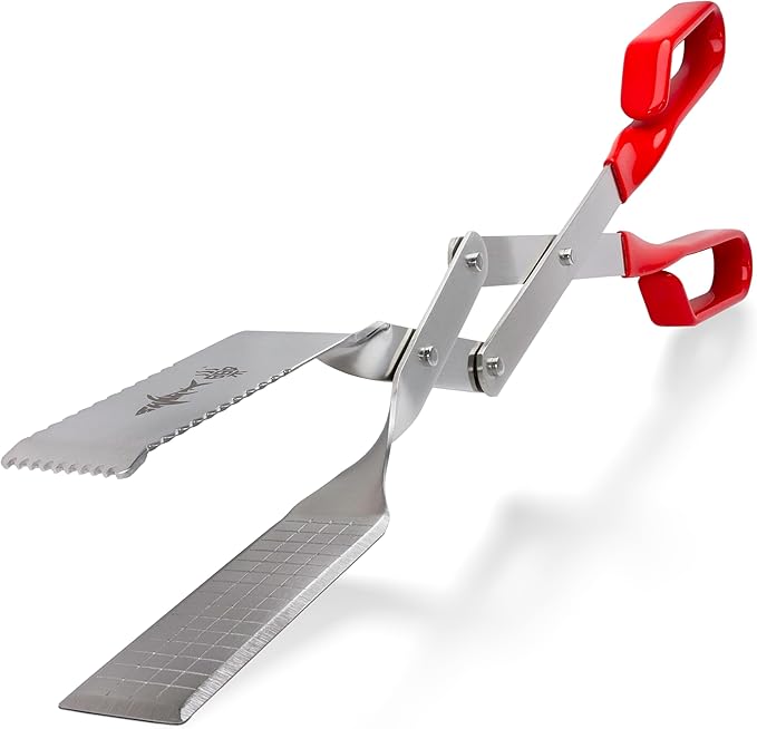 Shark BBQ Grill Tongs for Steaks - 2-Pack Gift Set - 17" & 13" Professional Kitchen and Outdoor Grilling Utensil Set (Red)