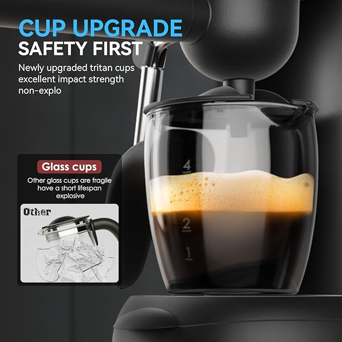 XIXUBX Coffee Machine, 3.5 Bar Espresso & Cappuccino Machine with Steam Wand, Compact Design Coffee Maker for Latte, Safety Lock & Tritan Cups, 800w, Black