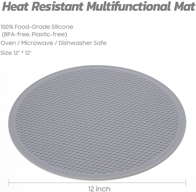 Silicone Heat Resistant Multifunctional Mat 12",Silicone Trivets for Hot Pots and Pans Multi-Purpose Trivet Mat for Hot Dishes Set, Heat Resistant Durable Flexible Silicone Pot Mat(2 Pcs)