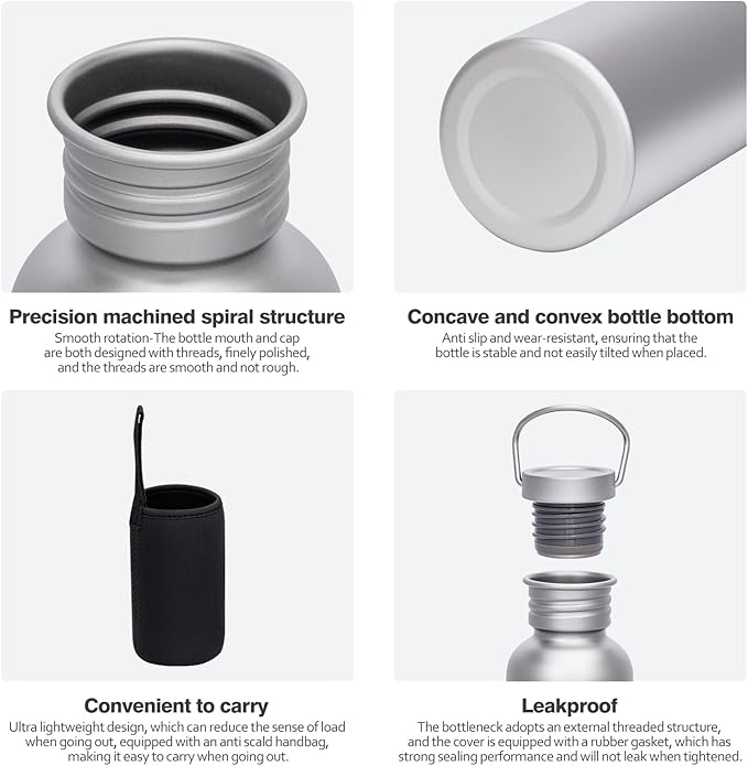 Boundless Voyage Titanium Water Bottle with Lid Wide Mouth Leak-Proof Reusable Sport Drinking Bottle for Camping Hiking Picnic Climbing Running Tea Coffee (420ml)