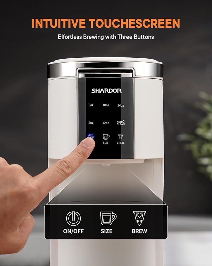 SHARDOR 3 in 1 Coffee Maker, K Cup Coffee Maker Compatible with Ground Coffee & Teas, Single Serve Coffee Machine, 6–14oz Brew Sizes, 40oz Detachable Water Reservoir, Descale Settings, White