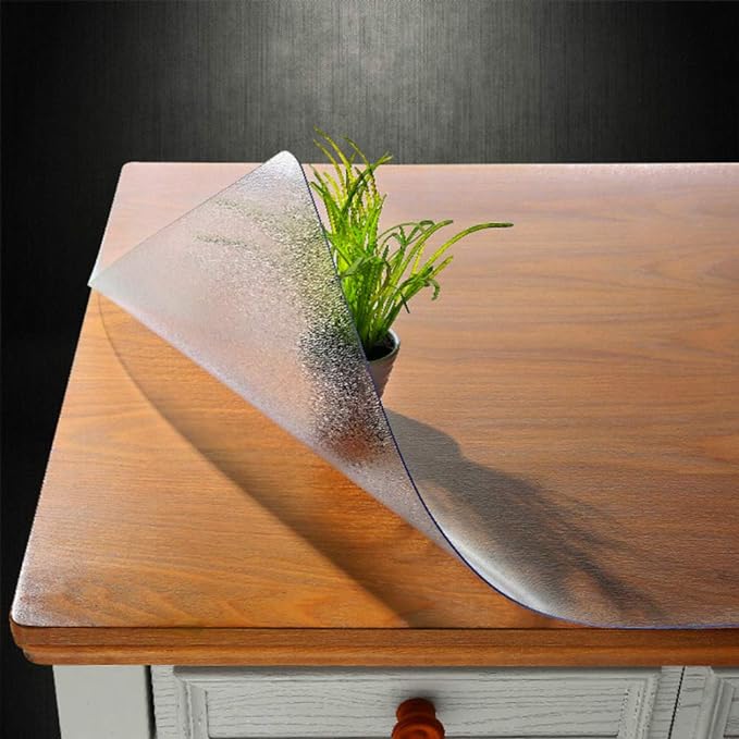NECAUX Custom 56 x 56 Inch Frosted Table Cover Protector, 1.5mm Thick Plastic Waterproof Heavy Duty Desk Pad Mat Non-Slip Tablecloth Protector for Coffee Table, Sofa Table, Media Stand, Countertop