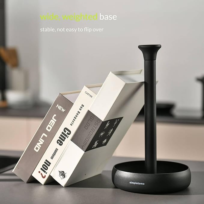 simpletome Paper Towel Holder Countertop Keep It Rolled Up Weighted Base (Matt Black)