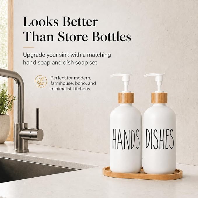 Dish Soap Dispenser for Kitchen Sink.Glass Hand Soap Dispenser, Modern Farmhouse Decor for Bathroom,Kitchen Sink Decor