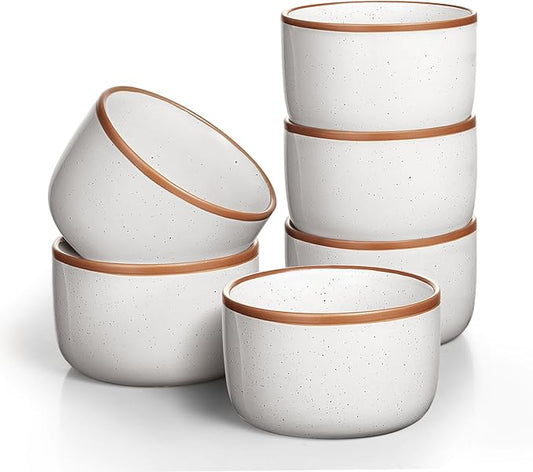 Ramekins Set of 6, 8 oz Creme Brulee Ramekins Oven Safe, Porcelain Ramekin Bowls, Mini Cheesecake Pans, Small Baking Dish, Dipping Sauce Bowls, Ramekin for Baking Souffle, Ice Cream - Vanilla White