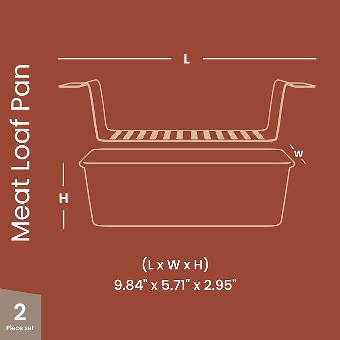 Meatloaf Pan with Drain Tray, 9.84 x 5.71" Nonstick Loaf Pan with Perforated Insert Tray, Durable Carbon Steel, PFOA, PFOS, BPA, and PTFE Free, Oven Safe to 450°F, Easy-Grip Handles, Dishwasher Safe