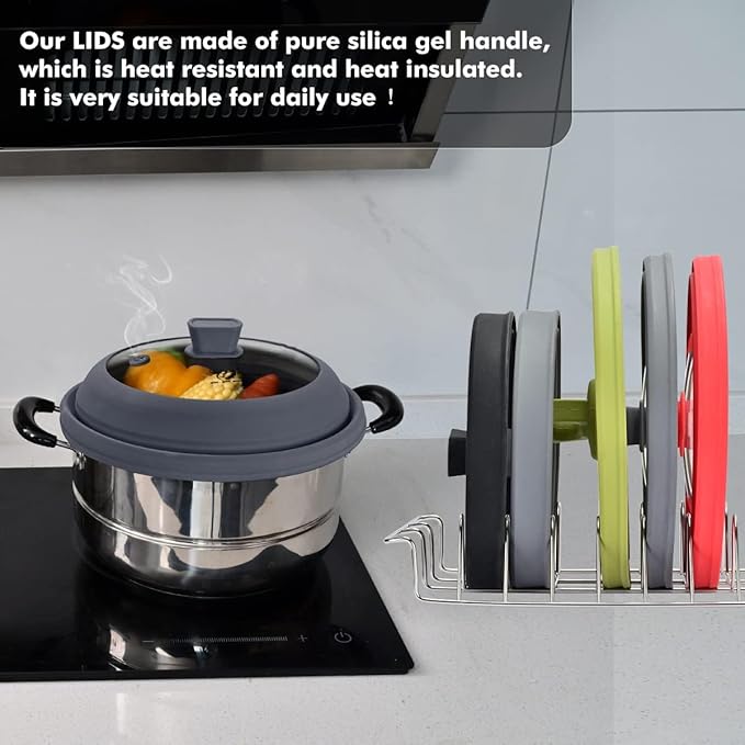 Microwave Splatter Cover Glass Guard Lid with Collapsible Silicone for Food Pot Plate 9.8 inch Black