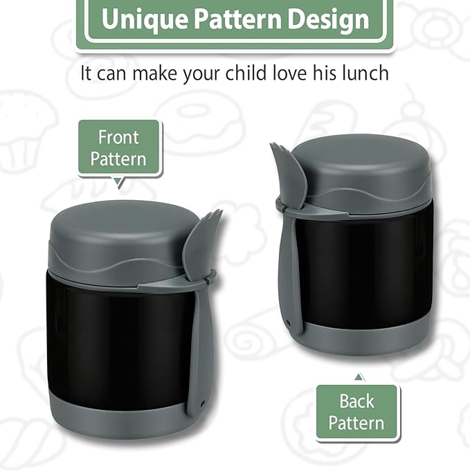 Howeemo 10oz Soup Thermo for Hot Food Kids,Lunch Kids Jar with Spoon Insulated Containers,Leak Proof Stainless Steel Wide Mouth Lunch School(Black)