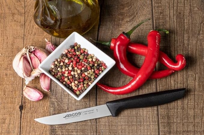 Arcos Vegatable Knife 4 Inch Stainless Steel. Professional Vegetable Knife for Peeling Fruits and Vegetables. Ergonomic Polyoxymethylene Handle and 110 mm Blade. Series Niza. Color Black