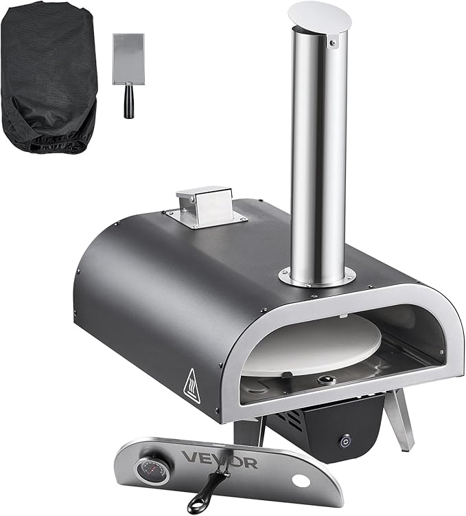 VEVOR Wood-Fired Pizza Oven Outdoor, 12" Auto Rotate Pizza Ovens, Portable Pellet Pizza Maker with Thermometer & Electric Rotating System, Pizza Stone, Carry Bag & Shovel for Backyard, Patio, Camping