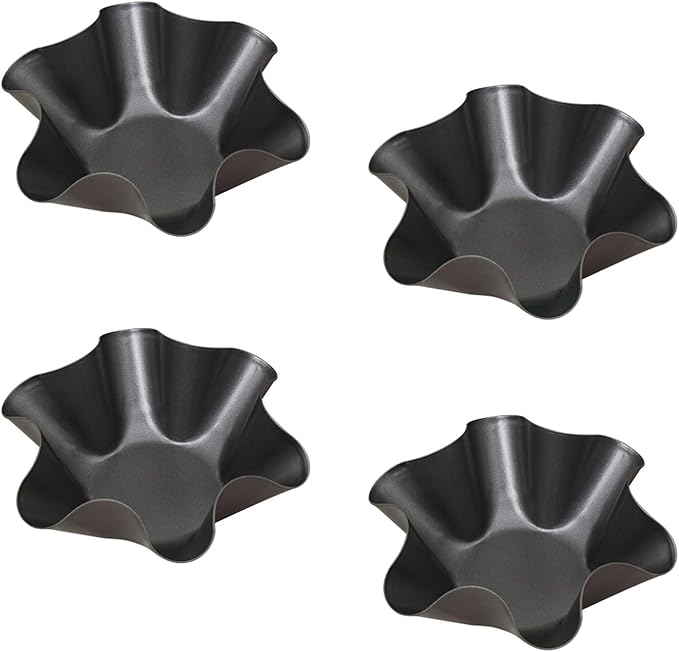 Tortilla Pan Set - 4pcs Non-Stick Carbon Steel Taco Salad Bowl Makers Tortilla Shell Pans, Tostada Bake Taco Shells, Flower-shaped Baking Mold Kitchen(Black 4pcs) (16.5x 7.5x 6cm)