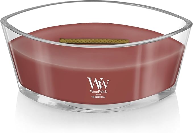 WoodWick Cinnamon Chai Holiday Candle Gifts for Women and Men, 16 oz Ellipse Candle with Crackling Wick