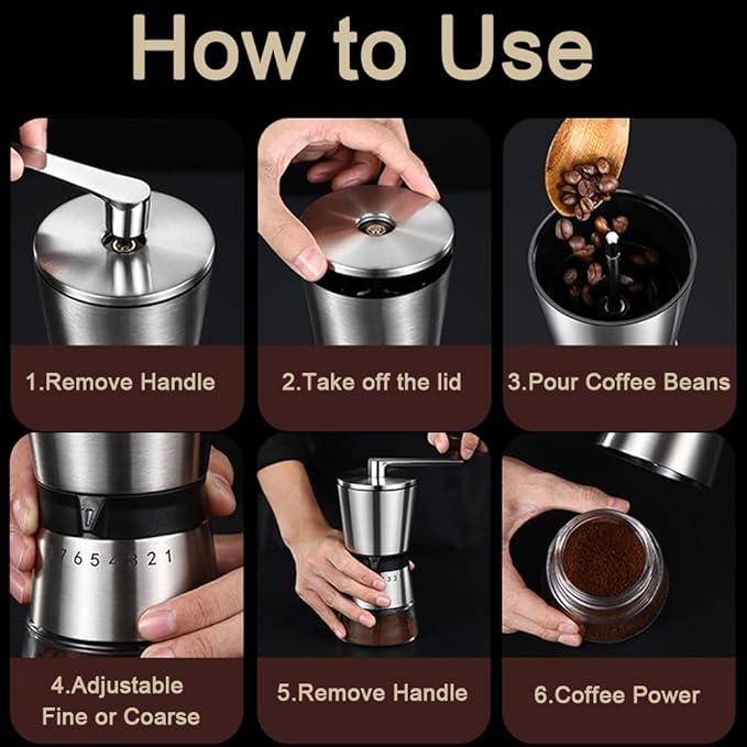 Precision Manual Coffee Grinder for Home Use, 8 Adjustable Coarseness Setting,with Ceramic Universal for Travel Camping