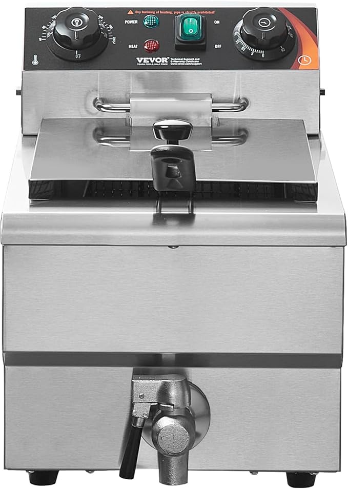 VEVOR Commercial Deep Fryer, 1500W Electric Countertop Fryer with Basket, 11.6Qt / 11L Stainless Steel Single Oil Fryer with Time & Temp Control, Overheat Protection, for Kitchen Restaurant Use