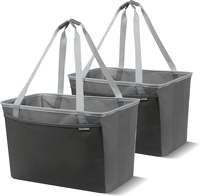 CleverMade Collapsible Tote Basket MAX (64L) – Extra Large Foldable Carry-All Storage Bin with Front Pocket, 60 lb Capacity Laundry Basket for Home, Dorm, RV & Trunk Organization