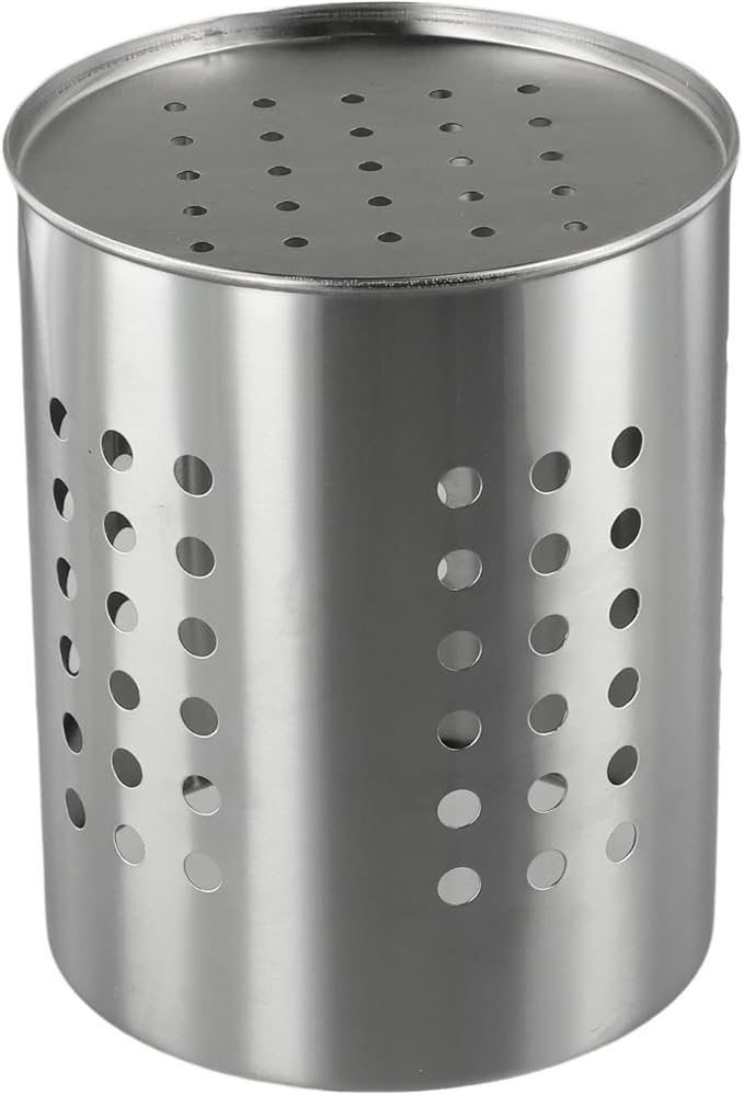 FABULETTA Stainless Steel Utensil Holder for Kitchen Countertop, Cutlery Drainer Rack with Drain Hole, Rust-Resistant Vertical Organizer Stand for Spoons and(Silver Small)