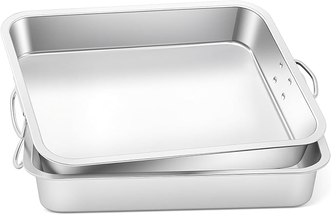 2 Pcs Extra Large Baking Pans 17.72 x 13.78 x 2.76'' Stainless Steel Lasagna Roasting Pan Large Uncovered Thickened Bake Trays with Handle for Kitchen Turkey Oven Lasagna ‌roasts Baking