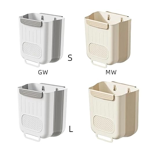 Collapsible Hanging Kitchen Trash Can Kitchen Waste Bin Hanging Countertop Trash Can Wall Mounted Recycling Garbage Basket for Bathroom(L,Milky White)