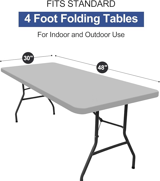 homing Rectangle Table Cloth Cover, Waterproof Polyester Elastic Fitted Tablecloth, Fits for 4 Foot Folding Tables, Washable Table Protector for Picnic, Camping, Outdoor (Light Grey, 30" x 48")