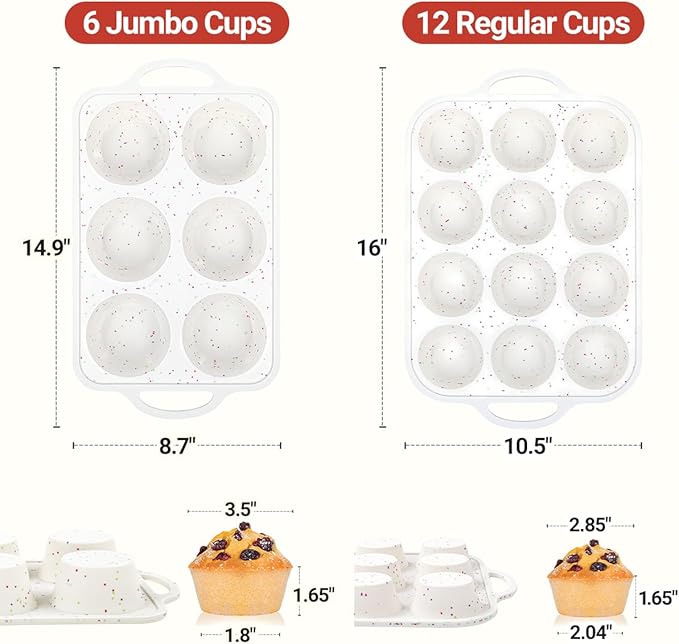 CAKETIME Silicone Muffin Pans for Baking, Metal Reinforced Frame Jumbo 6 Cups & Regular 12 Cups Cupcake Pan Nonstick Muffin Pan for Homemade Baking Easy to Handle