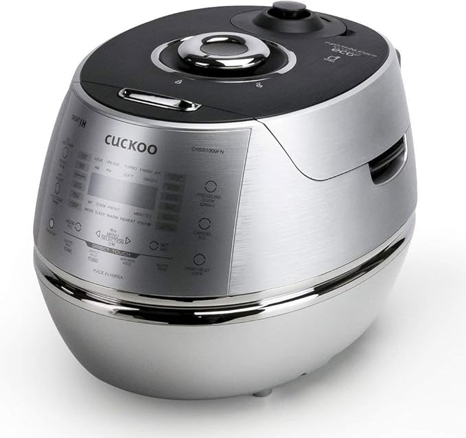 CUCKOO High Pressure Rice Cooker 10-Cup Uncooked / 20-Cup Cooked with Induction Heating Technology, Large Rice Maker with 17 Menu Options and Steam Plate, Voice Guide, Silver (CRP-CHSS1009FN)