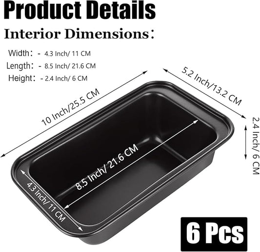 QTLCOHD 6 Pack 8" x 4" Bread Loaf Pan for Baking Homemade Bread, Non Stick Carbon Steel Loaf Pans