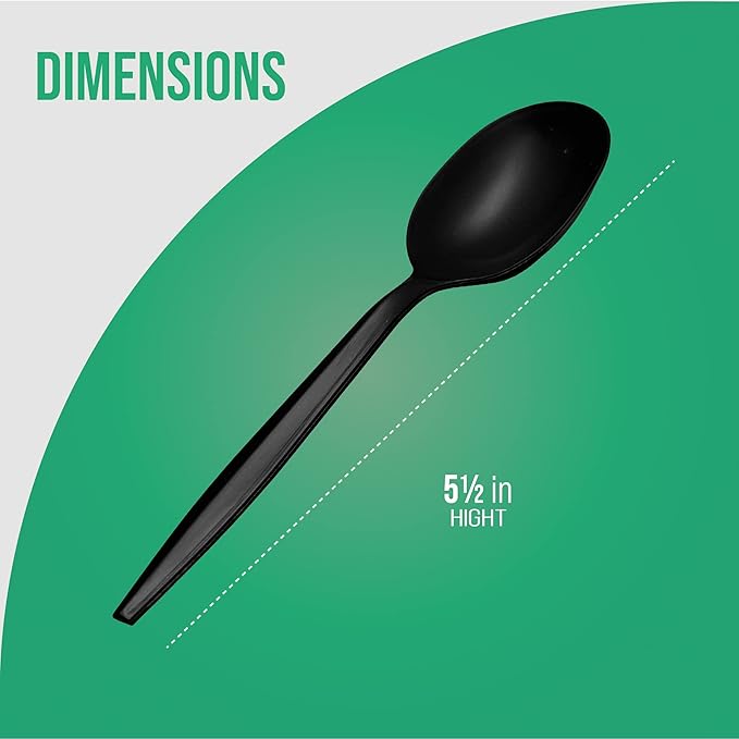 1,000 Plastic Disposable Soup Spoons Bulk Black Medium Weight Disposable Silverware Plastic Cutlery Spoons