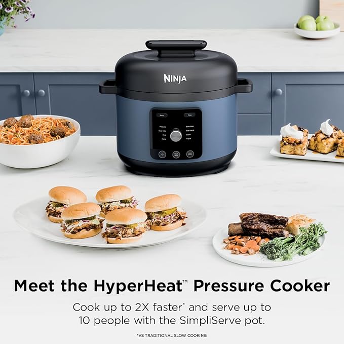Ninja HyperHeat 9-in-1 6.5-qt Pressure Cooker | Steams, Slow Cooks, Sears, Sautés, Sous Vide, Yogurt & More | With SimpliServe Pot | Powerful 1200-Watt | Blue Macaron | PC201