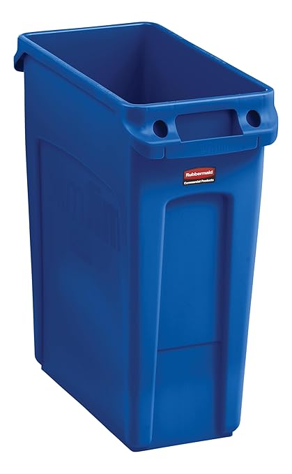 Rubbermaid Commercial Products Slim Jim Trash/Garbage Can with Venting Channels 16-Gallon Blue for Kitchen/Office/Workspace