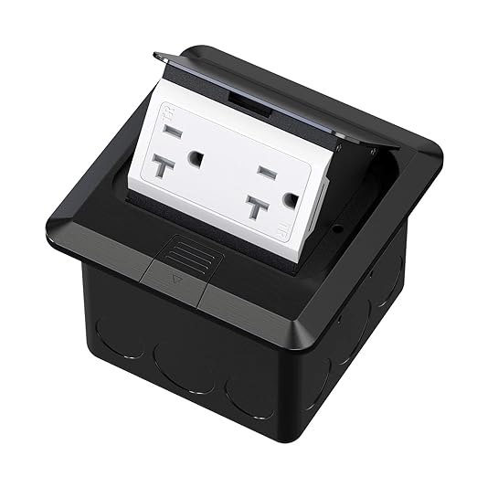 KYHSHJ Pop Up Floor Electrical Outlet Box Kit，20 Amp Stainless Steel TR Tamper-Resistant Duplex Receptacle Outlet， Corrosive Resistant Hardware，ETL Listed, Black
