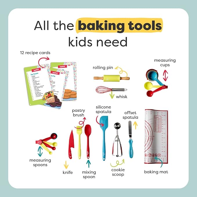 Baketivity All-In-One Kids Cooking Tool Set and Unicorn Rainbow Cookies Kit Bundle - Learn Basic Baking Skills with Duff Goldman DIY Cookie Making Kit - Best Cooking Set Gift for Little Junior Chefs