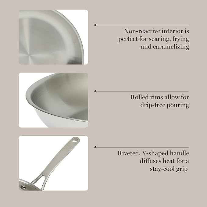 Martha Stewart Castelle Large 12" Stainless Steel Frying Pan Non Toxic Fry Pan Skillet