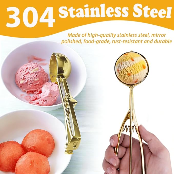 Ice Cream Scoop with Trigger Release, 304 Stainless Steel Cookie Scoops for Baking & Food Prep, Easy to Clean Dishwasher Safe Scooper for Ice Cream, Cookie Dough, Cupcakes, Fruit and Meatballs（S)