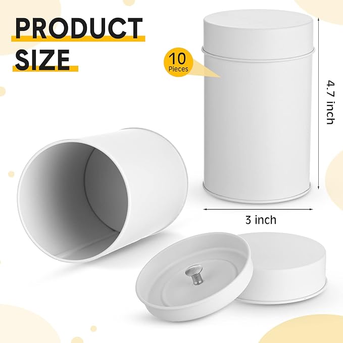 Zopeal 10 Pack Tea Tin Canister with Airtight Double Lids 16 oz Metal Round Tin Can Box with Lid Double Sealed Small Kitchen Container for Loose Tea Storage Coffee Sugar Candy Herbs and Spices